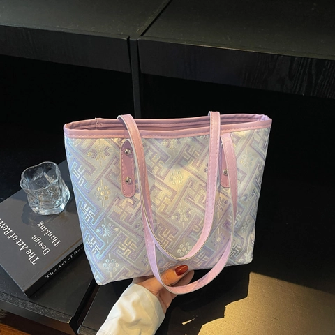 Borsa Tote da Donna in Tessuto Jacquard a Grande Capacità Con Motivo Geometrico Floreale Rivetti Borsa a Tracolla Per Pendolarismo