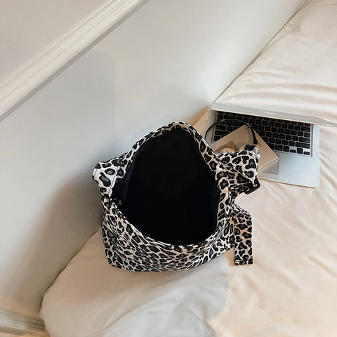 Leopard Print Canvas Tote Bag Large Capacity Crossbody Shoulder Underarm Handbag Adjustable Strap Fashion For Women