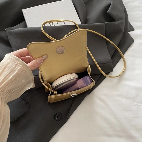 PU-Leder Mini Umhängetasche Elegante Handtasche Geschwungene Klappe Mit Tragegriff Für Damen Mode Einfacher Stil