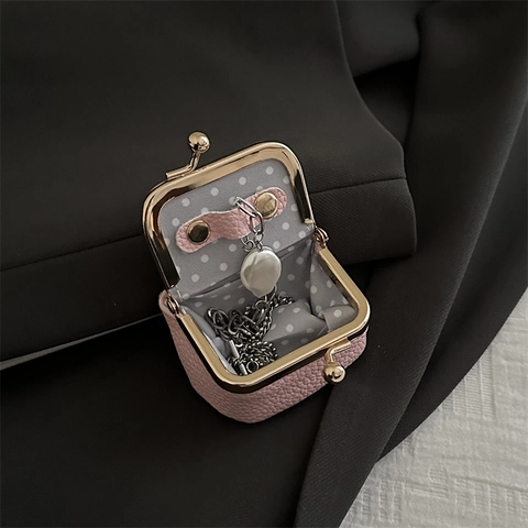 Mini Portamonete Con Chiusura A Scatto Pelle PU Martellata Organizzatore Per Gioielli Custodia Per Rossetto Retro