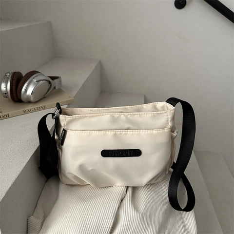 Sac Bandoulière En Nylon Pour Femmes Léger Multi-Poches Sac À Épaule Décontracté Tendance Plissé Fermeture Éclair