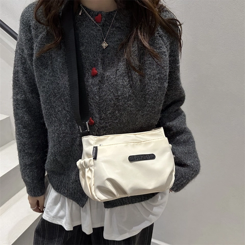 Sac Bandoulière En Nylon Pour Femmes Léger Multi-Poches Sac À Épaule Décontracté Tendance Plissé Fermeture Éclair