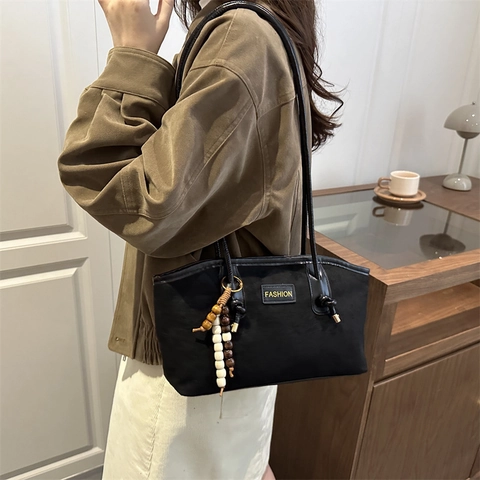 Retro Large Capacity Suede Tote Bag For Women Leopard Print Shoulder Underarm Purse With Beaded Tassel Charm Vintage Style