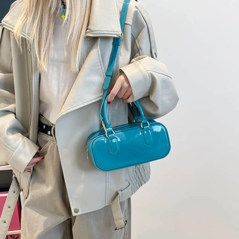 Mode Damen PVC Glänzend Jelly Schultertasche Street Trend Gestickt Crossbody Quadratisch Tasche Casual Handtasche