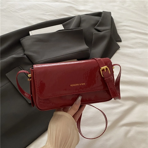 Borsa A Tracolla Da Donna In Vernice Chic Minimalista Patta Rettangolare Borsa A Spalla Elegante Borsa Lucida