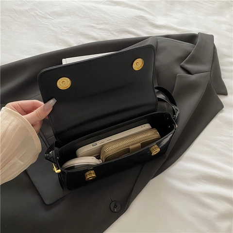Borsa A Tracolla Da Donna In Vernice Chic Minimalista Patta Rettangolare Borsa A Spalla Elegante Borsa Lucida