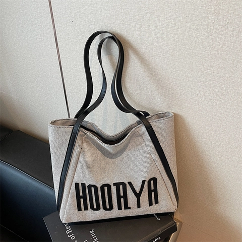 Borsa Tote in Tela a Grande Capacità per Donna Moda con Stampa di Lettere Borsa a Tracolla Minimalista Borsetta Commuter Versatile