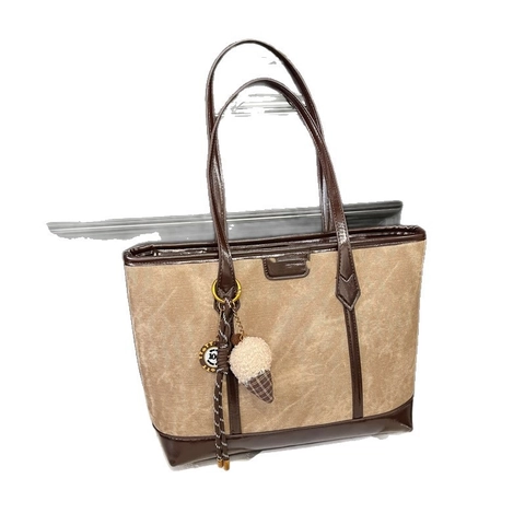 Women Tote Bag Large Capacity PU Leather Contrast Color Vintage Shoulder Bag Retro Commuting Fashion Handbag