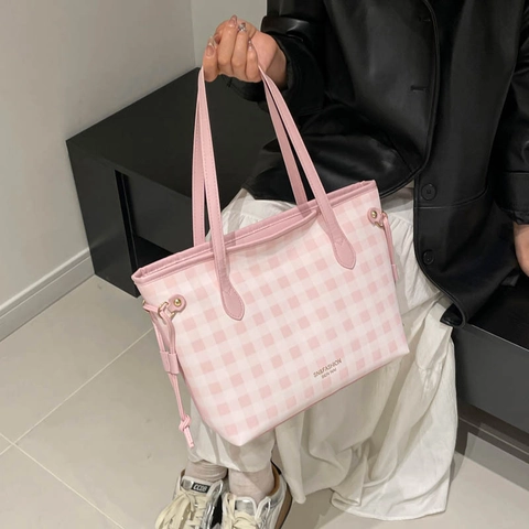 Borsa Tote A Quadri Gingham Da Donna Pelle PU Grande Capacità Borsa A Spalla Borsa Sottobraccio Casual Alla Moda