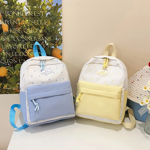 Mochila De Nailon Con Estampado De Estrellas Logo De Nube Bolso Escolar Informal Estilo Coreano Para Estudiantes Niñas