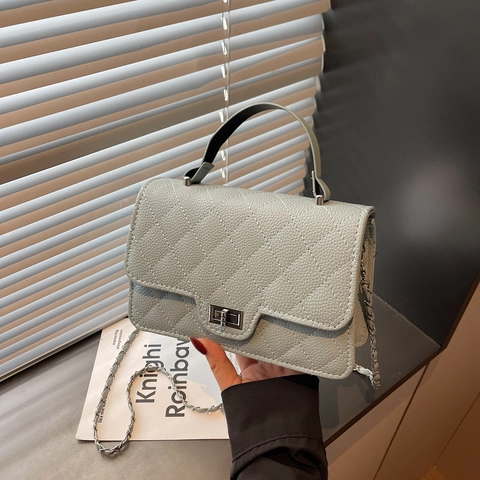 Bolso de Hombro de Cuero PU Acolchado de Diamantes para Mujer Correa de Cadena Vintage Bolso Cruzado Pequeño Con Cierre Metálico