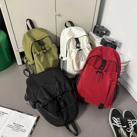 Zaino In Nylon Ripstop Grande Capacità Coulisse Casual Scuola Viaggio Borsa Computer Idrorepellente Unisex Minimalismo