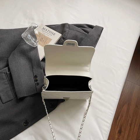 Bolso Bandolera de Cadena Acolchado para Mujer Bolso de Mano Cuadrado con Cierre de Giro Cuero PU Elegante