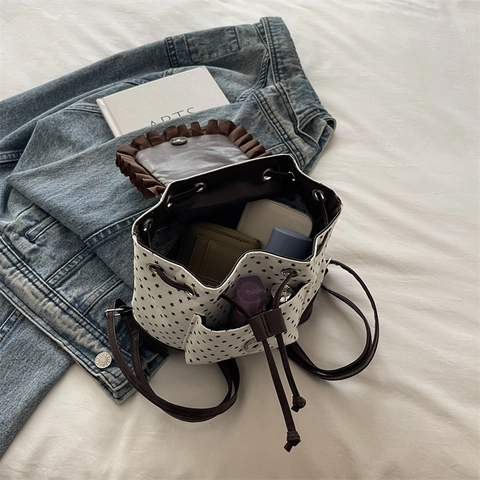 Sweet Japanese Style Mini Backpack Checkered Pattern Star Print Ribbon Bow Knot Patchwork Small Rucksack For Women Girls