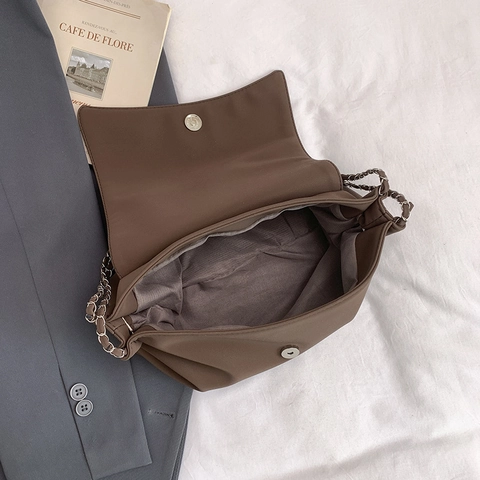 Borsa A Tracolla Da Donna Minimalista Grande Capacità Pelle PU Catena Patta Spalla Sottobraccio Stile Vintage