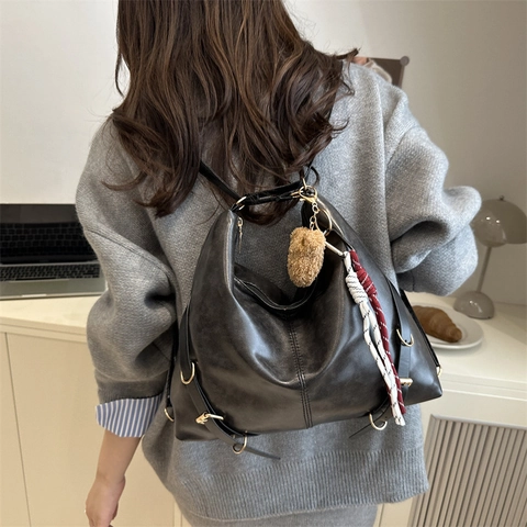 Bolso de Hombro Hobo de Cuero PU Vintage de Gran Capacidad para Mujer Mochila Casual Retro Bolso Tote de Moda Viaje