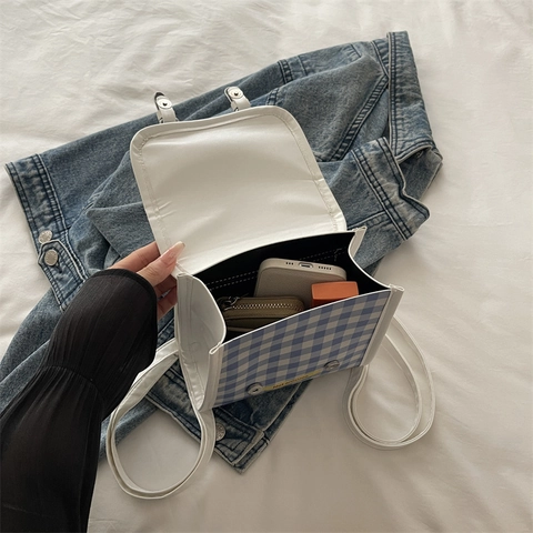 Mini Zainetto Borsa A Mano Carino Gingham Quadri Stampa Mela Rossa Pelle PU Tessuto Stile Giapponese Piccola Borsa Scuola Casual