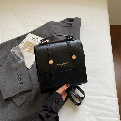 Mini Mochila Vintage Cuir PU Solapa Hebilla Dorada Ligera Impermeable Viaje Mochila Escolar Para Mujeres Estilo Coreano