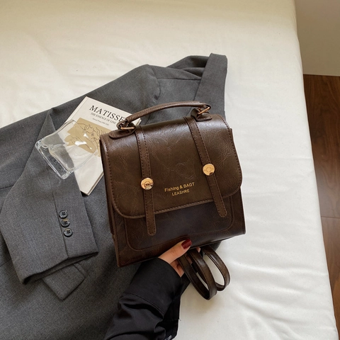 Mini Mochila Vintage Cuir PU Solapa Hebilla Dorada Ligera Impermeable Viaje Mochila Escolar Para Mujeres Estilo Coreano