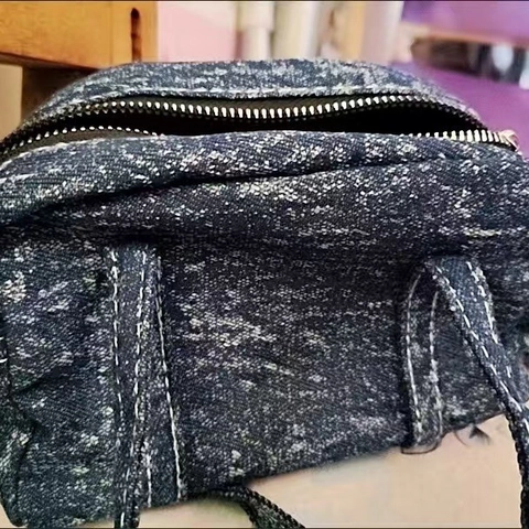 Vintage Washed Denim Handtasche Retro Kontrastnaht Mini Bowling Tasche Mit Lederpatch Dekor Für Damen Casual
