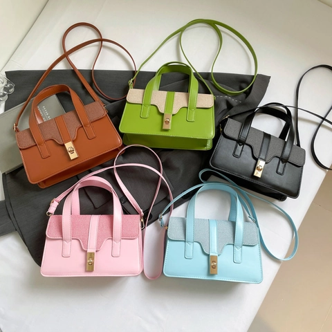 Borsa A Mano Retrò Da Donna In Pelle PU Patchwork Trama Intrecciata Borsa A Tracolla Quadrata Chiusura In Metallo Stile Ufficio