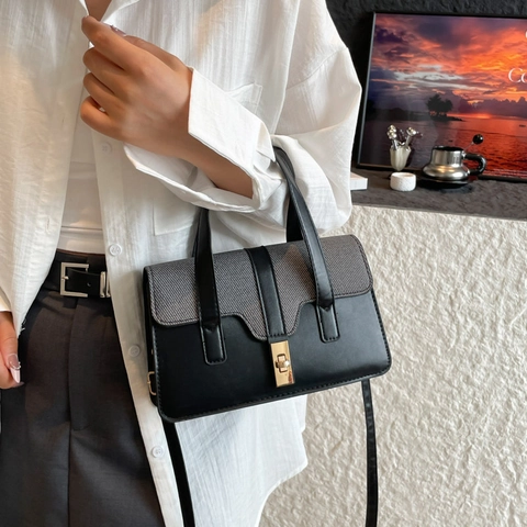 Borsa A Mano Retrò Da Donna In Pelle PU Patchwork Trama Intrecciata Borsa A Tracolla Quadrata Chiusura In Metallo Stile Ufficio