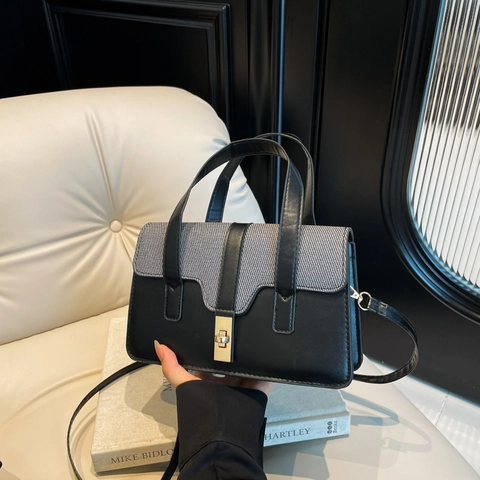 Women PU Leather Woven Square Handbag Shoulder Crossbody Bag With Gold Metal Lock For Office Commute Casual Stylish