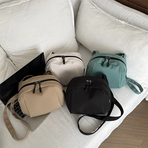 Bolso Bandolera de Nailon Minimalista para Mujer Bolso de Hombro Cuadrado Pequeño con Doble Cremallera Bolso Casual Diario