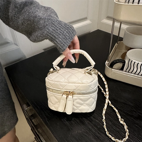 Damen Gesteppt Umhängetasche Mini Box Handtasche PU Leder Rautenmuster Kleine Schultertasche Mit Kette Und Griff