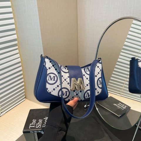 Sac Bandoulière Baguette Monogramme Vintage Patchwork Cuir PU Toile Boucle Métallique Sac Sous Les Aisselles Style Français