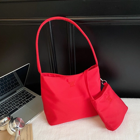 Nylon Schultertasche Und Kleiner Anhängerbeutel Minimalistischer Lässiger Modischer Buchstaben Dekor Für Damen