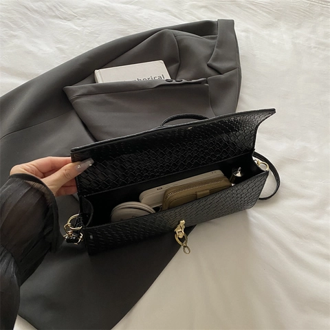 Dames Geweven PU-Leren Schoudertas Met Handvat En Gouden Oneindigheidsslot Elegante Rechthoekige Crossbodytas
