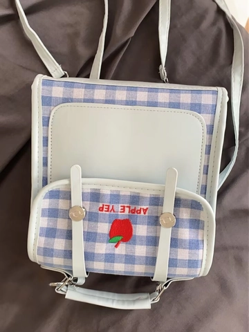 Mini Rucksack Für Frauen Mädchen Kariert Gingham PU Leder Apfel Stickerei Preppy Stil Kleine Schultasche