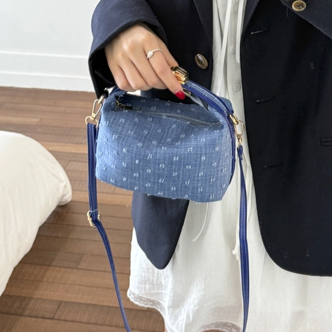 Damen Mini Umhängetasche Kleine Pillow Handtasche Mit Goldener Metallschnalle Stilvolles Jacquard Punktmuster Nylon Schultertasche