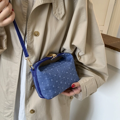 Damen Mini Umhängetasche Kleine Pillow Handtasche Mit Goldener Metallschnalle Stilvolles Jacquard Punktmuster Nylon Schultertasche