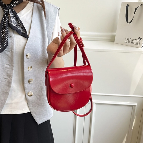 Borsa A Sella Minimalista Da Donna Pelle PU Bottone A Patta Tracolla Regolabile Vintage Piccola Borsa A Spalla Quotidiana Versatile