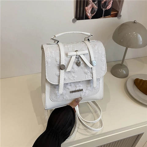 Mini Zaino Per Donna Pelle PU Pizzo Ricamo Floreale Fiocco Farfalla Ciondolo Cuore Multifunzionale Moda Dolce
