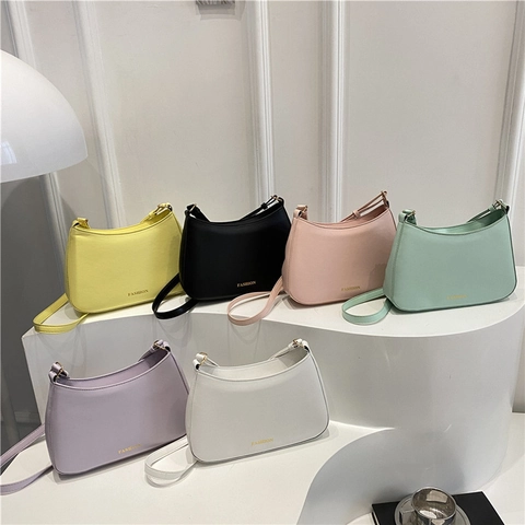 Bolso Hobo Cuero PU Correa Ajustable Hombro Axila Cruzado Color Sólido Letras Moda Vintage Para Mujeres Casual