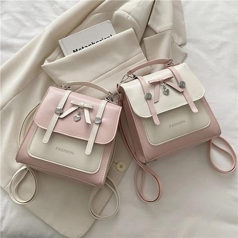 Mini Rucksack PU Leder Süße Schleife Herz Anhänger Mode Vielseitig Multifunktionale Handtasche Umhängetasche Für Mädchen