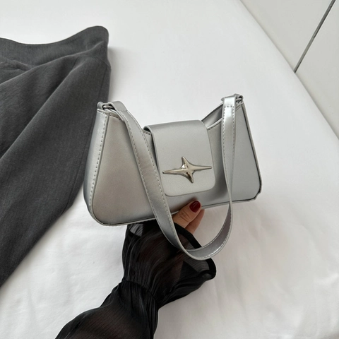 Women Underarm Shoulder Bag PU Leather Trendy Star Buckle Hobo Handbag Solid Color Minimalist Y2K Style