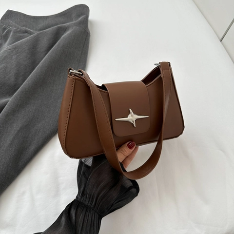 Women Underarm Shoulder Bag PU Leather Trendy Star Buckle Hobo Handbag Solid Color Minimalist Y2K Style
