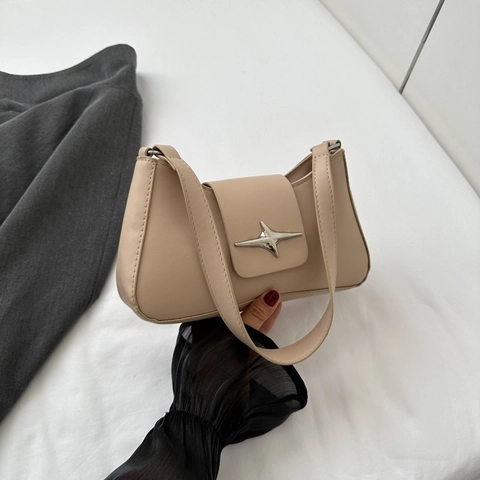 Borsa Sottobraccio in Pelle PU Minimalista da Donna Fibbia in Metallo a Stella Tinta Unita Piccola Borsa Quadrata Elegante Borsa a Tracolla