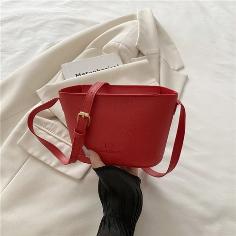 Mini Eimer Umhängetasche Damen Lychee Muster PU Leder Minimalistischer Koreanischer Stil Verstellbarer Gurt Schultertasche
