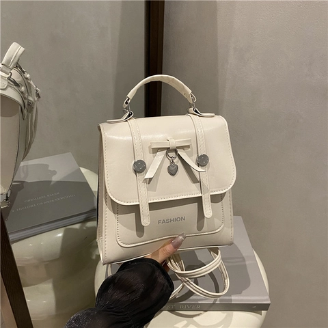 Mini Mochila Con Lazo Dulce Cuero PU Colgante De Corazón Bolso Bandolera Para Mujeres Niñas Moda Diario Escuela Bolso