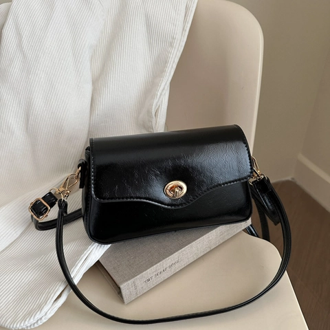 Women PU Leather Crossbody Bag Small Square Shoulder Bag With Metal Turn-lock Flap Retro Minimalist Commuter Purse