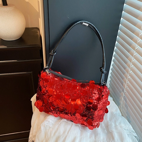 Borsa a Tracolla da Donna alla Moda con Paillettes Scintillanti Borsa Sottobraccio con Cinturino a Nodo e Chiusura a Zip