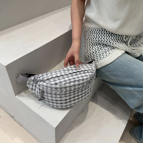 Marsupio A Quadretti Gingham Borsa Da Petto Casual In Nylon Con Tracolla Regolabile Per Donna