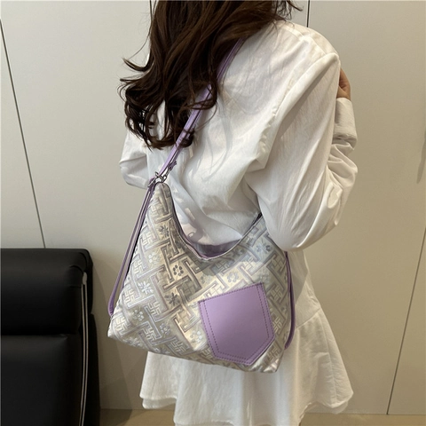 Damen Hobo Tasche Jacquard Geometrisches Blumenmuster Retro Unterachsel Umhängetasche Kunstleder Patch Reißverschluss Mode