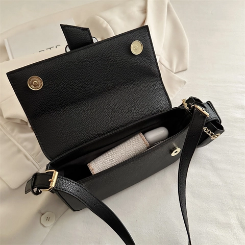 Women Shoulder Bag PU Leather Litchi Texture Rectangular Flap Square Buckle Baguette And Mini Coin Purse Trendy