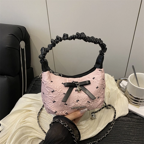Bolso Bandolera de Mujer con Lazo y Asa con Volantes Moda Colgante de Corazón Bolso de Hombro con Relieve para Fiesta